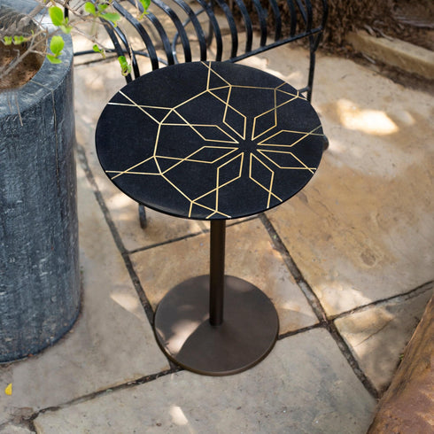 Accent Table with Brass Inlay